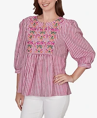 Ruby Rd. Plus Embroidered Placket Stripe Top