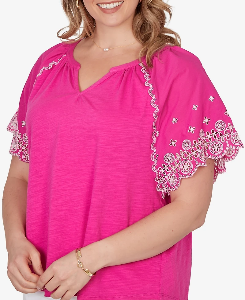 Ruby Rd. Plus Embroidered Sleeve Slub Knit Top