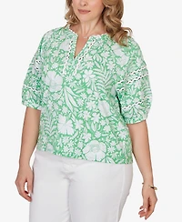 Ruby Rd. Plus Tropical Floral Trim Knit Top