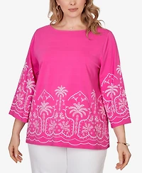 Ruby Rd. Plus Palm Tree Embroidered Knit Top