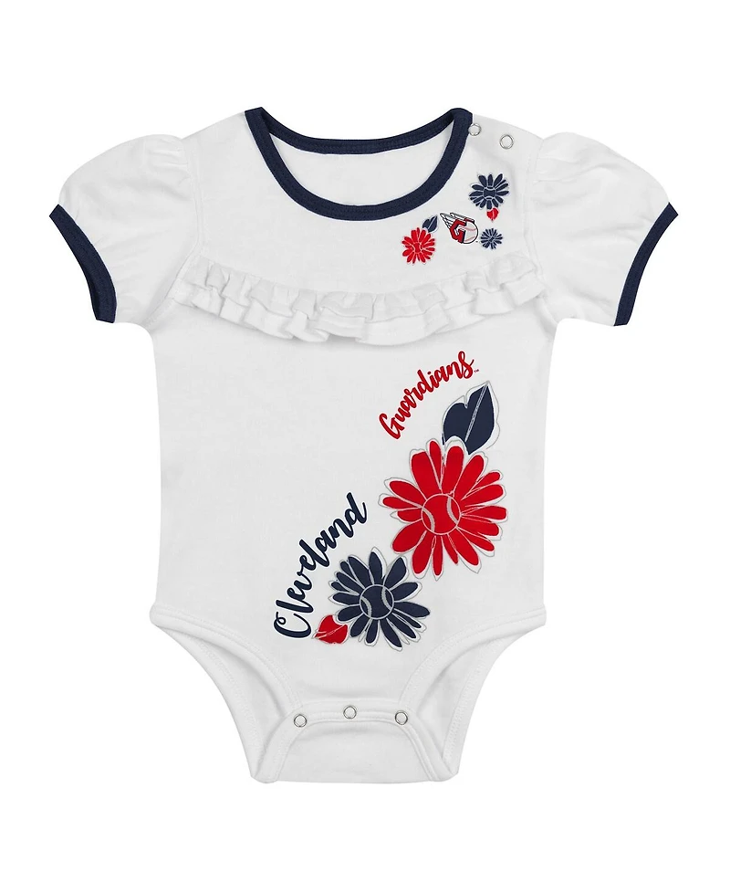 Outerstuff Newborn 3-Piece White/Navy Cleveland Guardians Sweet Catcher Bodysuit, Headband and Skirt Set