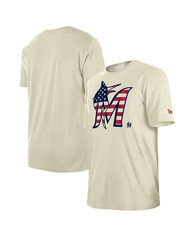 New Era Men's Cream Miami Marlins Americana Flag Fill T-Shirt