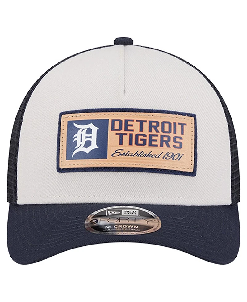 New Era Men's Stone/Navy Detroit Tigers Text A-Frame Trucker 9FORTY Hat
