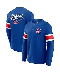 Darius Rucker Collection By Fanatics Men's Royal Atlanta Braves Waffle-Knit Raglan Long Sleeve Henley T-Shirt