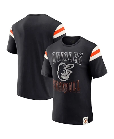Darius Rucker Collection By Fanatics Men's Black Baltimore Orioles Distressed Sleeve Stripe T-Shirt