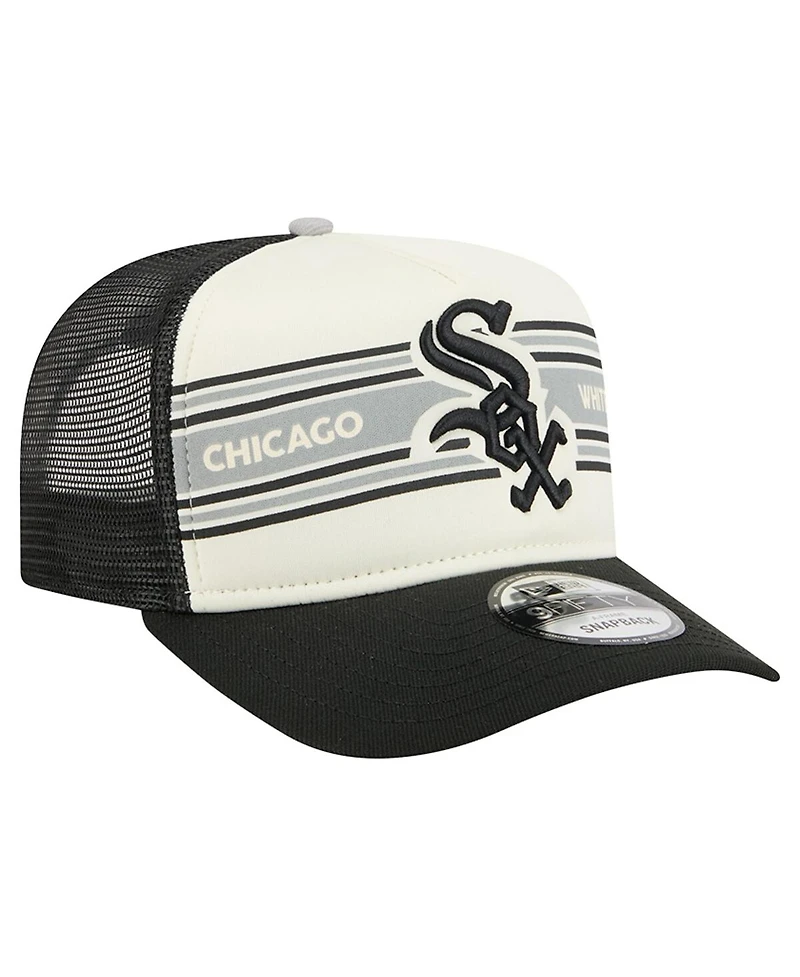 New Era Men's Cream/Black Chicago White Sox Banner A-Frame 9FIFTY Trucker Snapback Hat