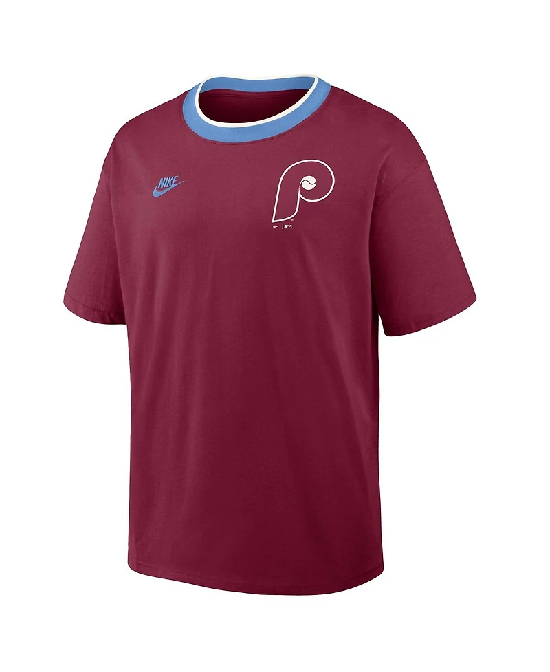 Nike Men's Burgundy Philadelphia Phillies Cooperstown Collection Ringer T-Shirt