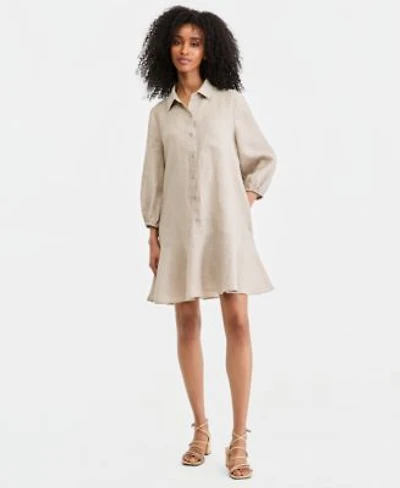Charter Club Womens 100 Linen Button Front 3 4 Sleeve Dress Created For Macys