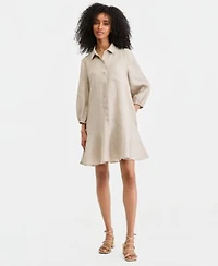 Charter Club Womens 100 Linen Button Front 3 4 Sleeve Dress Created For Macys