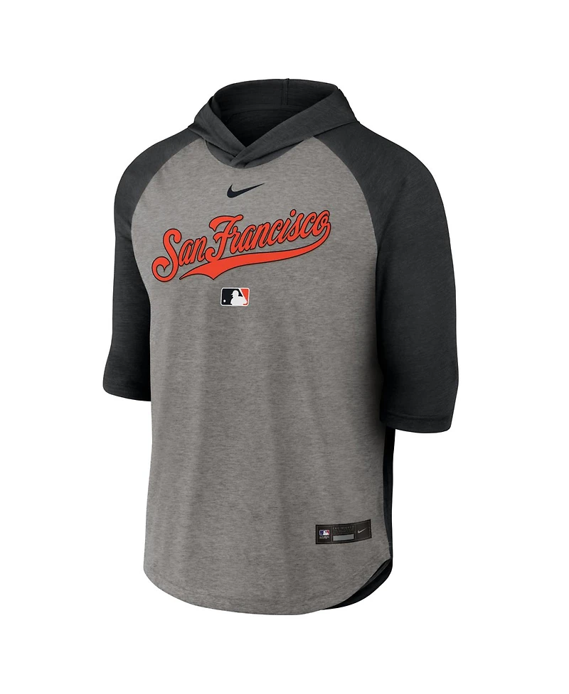 Nike Men's Black San Francisco Giants Authentic Collection Flux Dri-fit Raglan 3/4-Sleeve Hooded T-Shirt