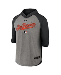 Nike Men's Black San Francisco Giants Authentic Collection Flux Dri-fit Raglan 3/4-Sleeve Hooded T-Shirt
