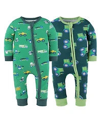 The Peanutshell Trucks & Tractors Cotton Footless Pajamas for Boys, 2 Pack