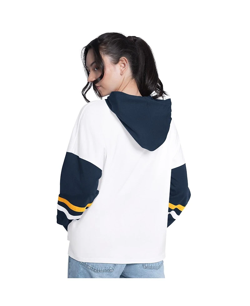 G-iii 4Her by Carl Banks Women's White/Navy Indiana Pacers Key Player Oversized Hooded Long Sleeve T-Shirt