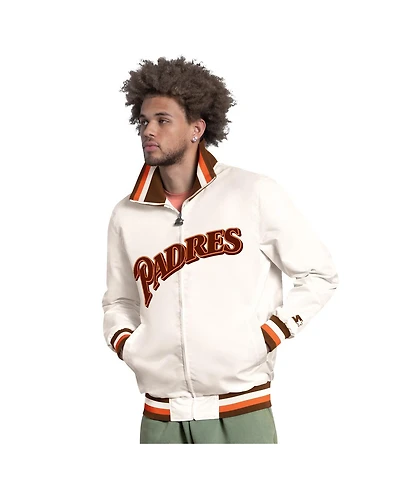 Starter Men's White San Diego Padres The Captain Cooperstown Logo Full-Zip Varsity Jacket