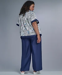 Karl Lagerfeld Paris Plus Printed Collared Camp Shirt