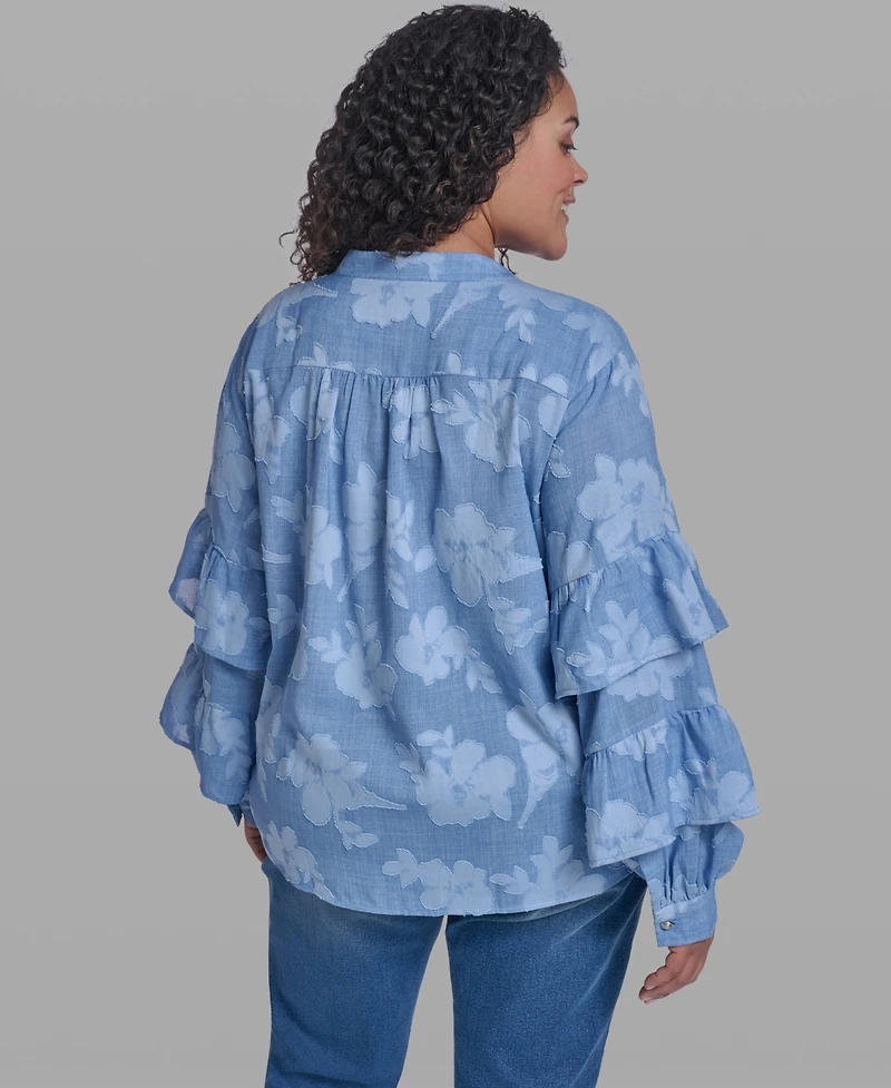 Karl Lagerfeld Paris Plus Mock Neck Tiered Blouse