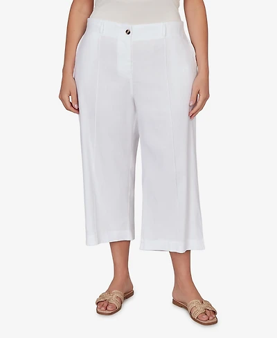 Ruby Rd. Plus Size Stretch Linen Wide-Leg Fly-Front Capri Pants