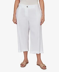 Ruby Rd. Plus Stretch Linen Wide-Leg Fly-Front Capri Pants
