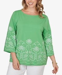 Ruby Rd. Plus Palm Tree Embroidered Knit Top