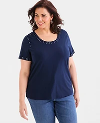 Style & Co Plus Mirror Trim Short-Sleeve Top, Macy's Exclusive