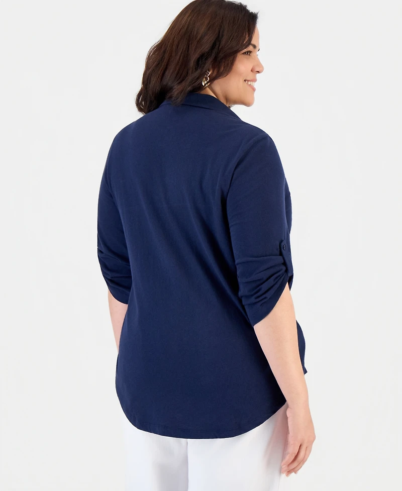 Style & Co Plus Knit Roll-Tab Shirt, Macy's Exclusive