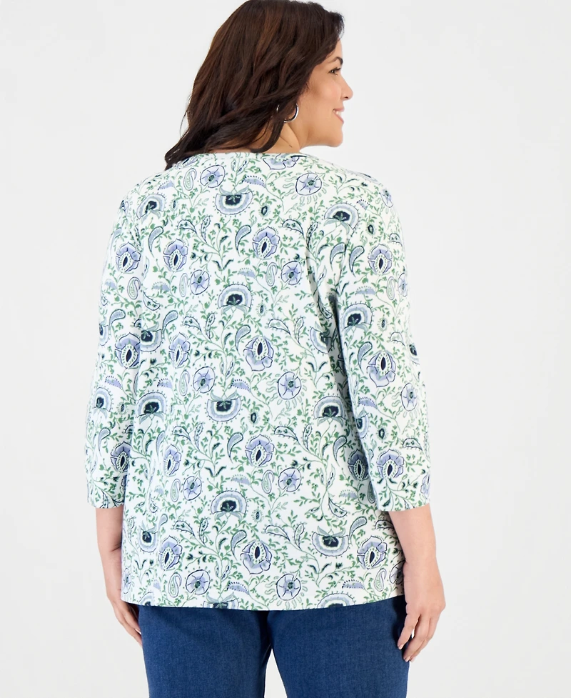 Style & Co Plus 3/4-Sleeve Button-Hem Tunic, Macy's Exclusive