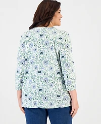 Style & Co Plus 3/4-Sleeve Button-Hem Tunic, Macy's Exclusive