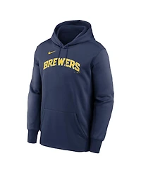 Nike Men's Navy Milwaukee Brewers Primary Wordmark Therma Hoodie