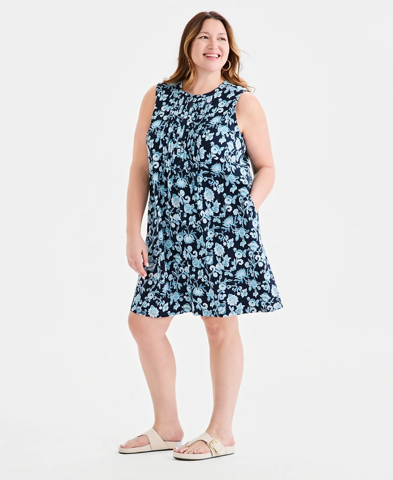 Style & Co Plus Pintucked Sleeveless Henley Dress, Macy's Exclusive