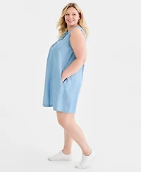 Style & Co Plus Pintucked Sleeveless Chambray Dress, Macy's Exclusive