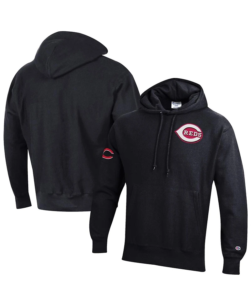 Champion Men's Black Cincinnati Reds Reverse Weave Chenille Hoodie