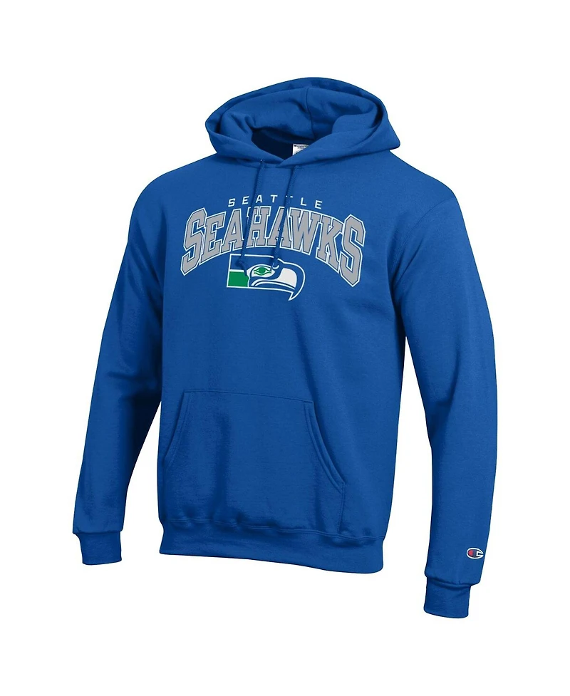 Champion Men's Royal Seattle Seahawks Powerblend Arch over Logo Hoodie