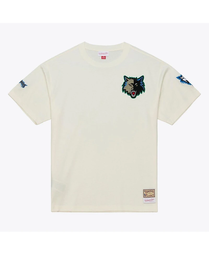 Mitchell & Ness Men's Cream Minnesota Timberwolves Hardwood Classics Chainstitch Premium T-Shirt
