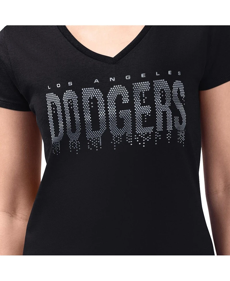 G-iii 4Her by Carl Banks Women's Black Los Angeles Dodgers Metallic Drop Lightweight V-Neck T-Shirt