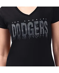 G-iii 4Her by Carl Banks Women's Black Los Angeles Dodgers Metallic Drop Lightweight V-Neck T-Shirt