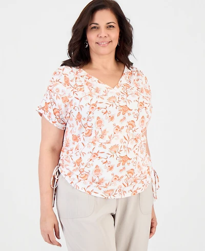 Style & Co Plus Drawstring-Side V-Neck T-Shirt, Macy's Exclusive