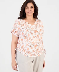 Style & Co Plus Drawstring-Side V-Neck T-Shirt, Macy's Exclusive
