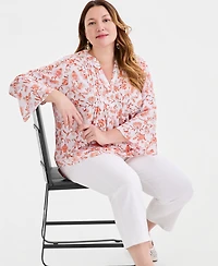 Style & Co Plus Pintucked Bell-Sleeve Top, Macy's Exclusive