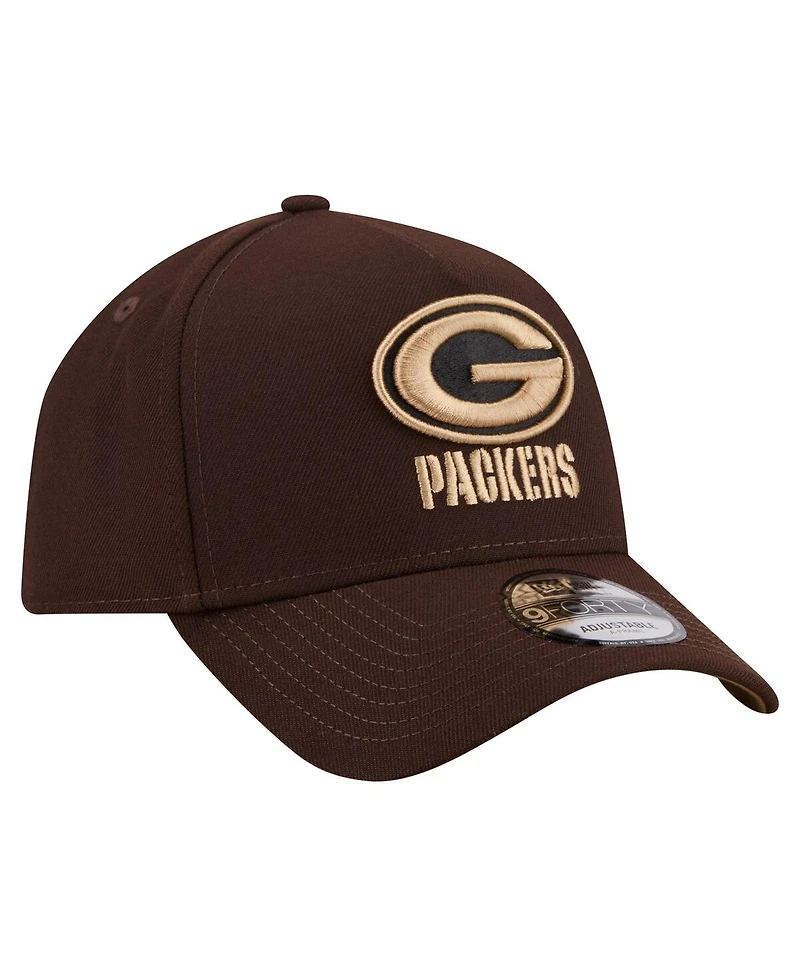 New Era Men's Dark Brown Green Bay Packers Burnt Wood A-Frame 9FORTY Adjustable Hat