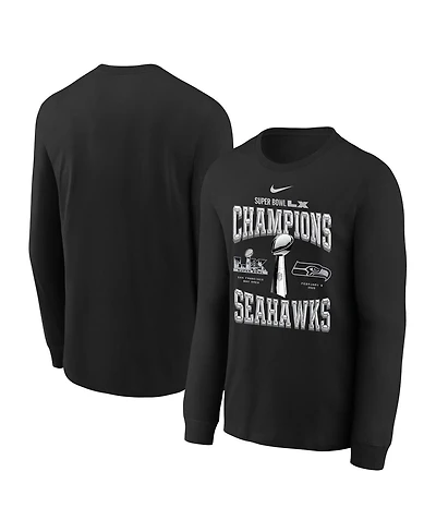 Nike Big Boys and Girls Black Seattle Seahawks Super Bowl Lx Champions Locker Room Trophy Collection Long Sleeve T-Shirt