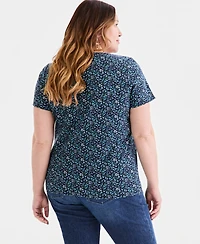 Style & Co Plus Printed Short-Sleeve Scoop-Neck Top, Macy's Exclusive