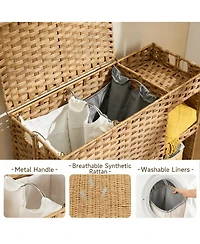 Yigii Gal. Rattan Laundry Hamper with Wheels, Liners, Mesh Bags, Durable