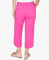 Ruby Rd. Petite Stretch Linen Wide-Leg Fly-Front Capri Pants