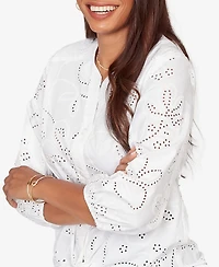 Ruby Rd. Petite Eyelet Puff Print Tie-Front Top