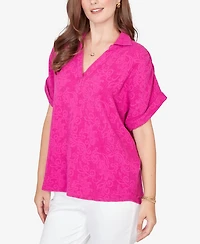 Ruby Rd. Petite Paisley Embossed Gauze Camp Shirt