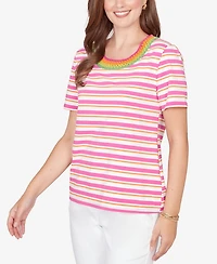 Ruby Rd. Petite Crochet Neck Stripe Knit T-shirt