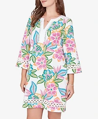 Ruby Rd. Petite Bold Tropical Solid Trim Shift Dress