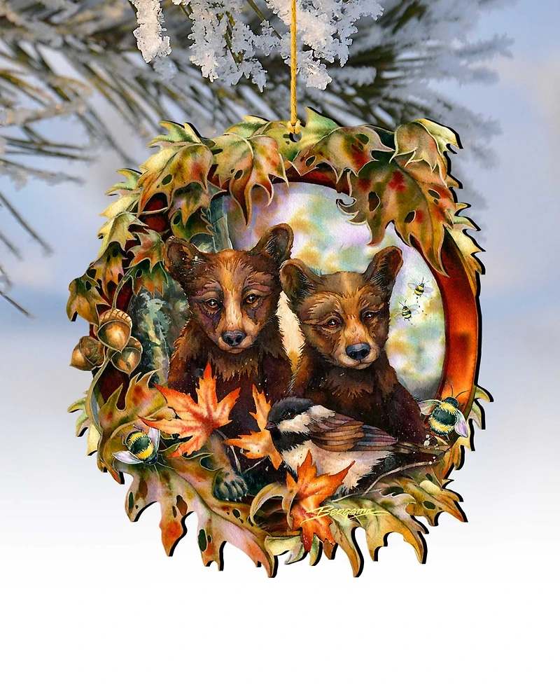 Designocracy Simple Joys Black Bear Cubs Bees Holiday Ornaments, Set of 2