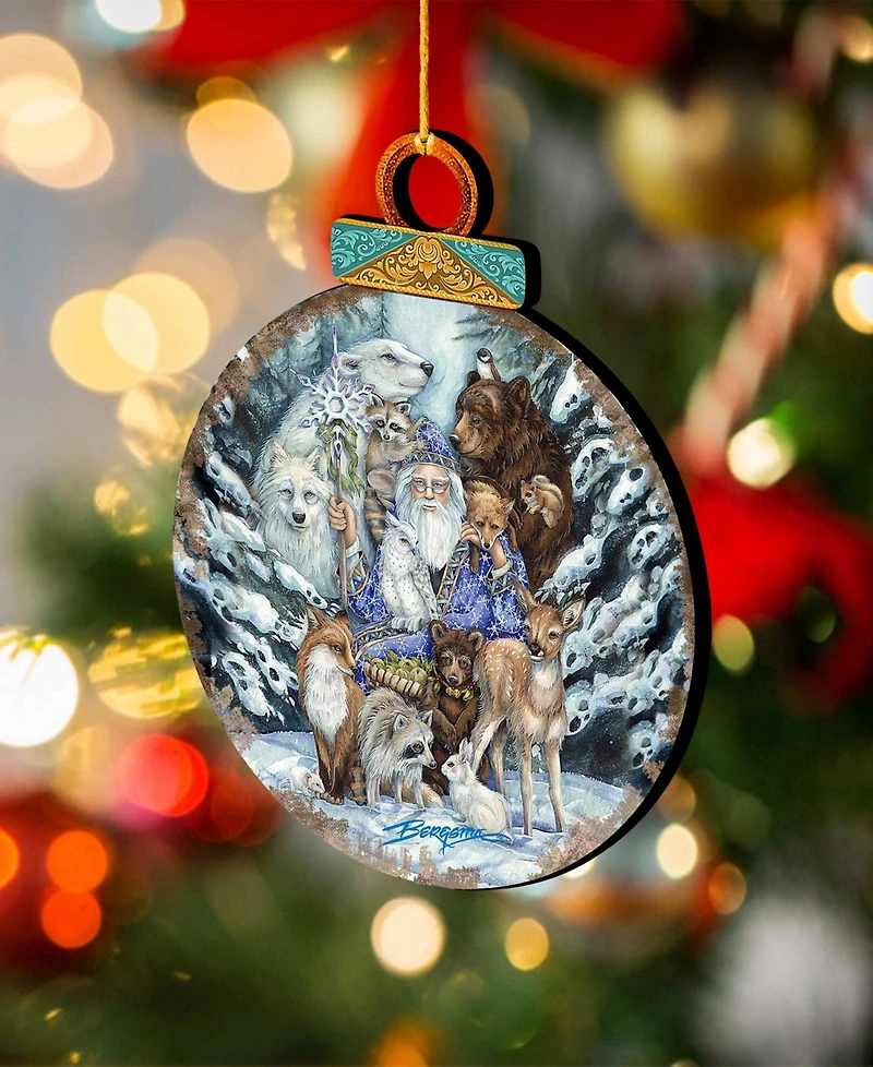 Designocracy Gather In Peace Father Winter Animals Holiday Ornaments, Set of 2