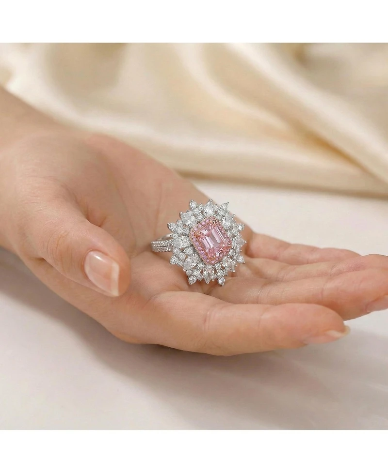 Sterling Silver White Gold Plated Yellow Radiant with Clear Cubic Zirconia Halo Ring